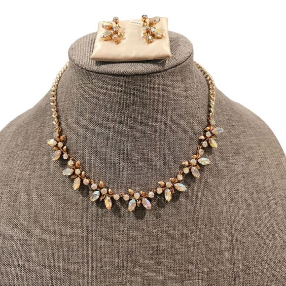 Vintage Victorian Rose Gold Sparkling Leaf Bridal Necklace & Earring Set (NWOT) - Picture 1 of 10